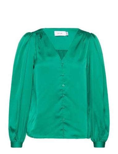 Viellette V-Neck L/S Shirt/Su - Tops Blouses Long-sleeved Green Vila