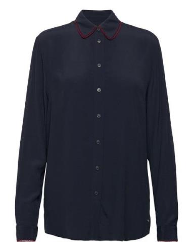 Vis Crepe Solid Fleur Shirt Ls Tops Shirts Long-sleeved Navy Tommy Hil...