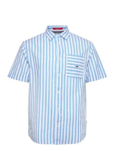 Tjm Rlx Ss Stripe Linen Shirt Tops Shirts Short-sleeved Blue Tommy Jea...