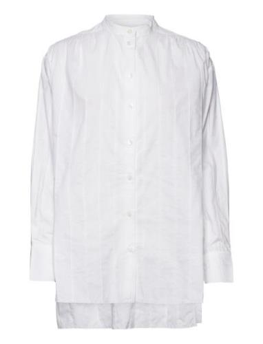 2Nd Raiden - Jacquard Stripe Tops Blouses Long-sleeved White 2NDDAY