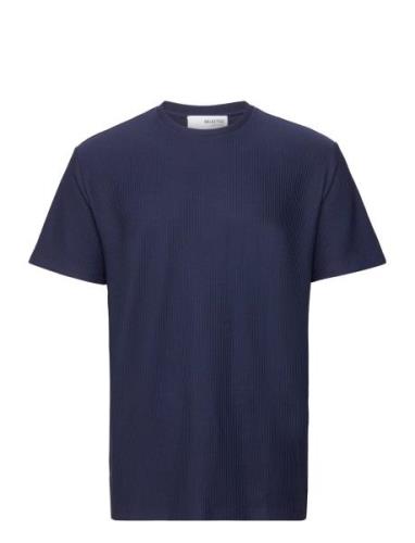 Slhrelax-Plisse Tee Ex Tops T-shirts Short-sleeved Navy Selected Homme