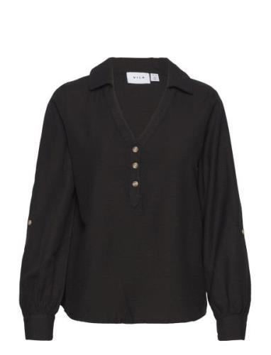 Viprisilla V-Neck L/S Shirt Tops Shirts Long-sleeved Black Vila