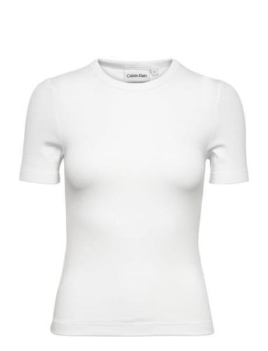 Modal Rib Crew Neck Tee Tops T-shirts & Tops Short-sleeved White Calvi...