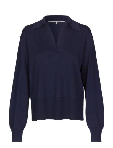 Siva Knit Collar Tops Knitwear Jumpers Navy Second Female