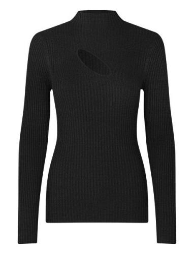 Sanka Knit T-Neck Tops T-shirts & Tops Long-sleeved Black Second Femal...