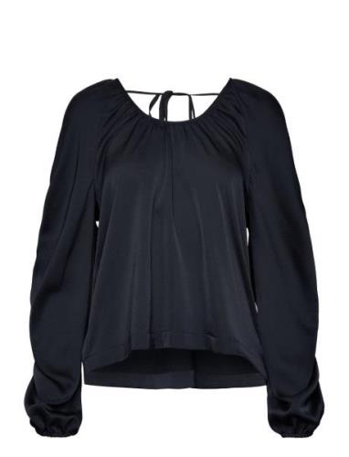 2Nd Liana - Modern Structure Tops Blouses Long-sleeved Navy 2NDDAY