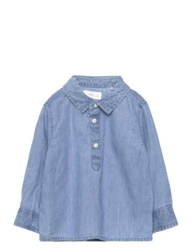 Cotton Denim Shirt Tops Shirts Long-sleeved Shirts Blue Mango