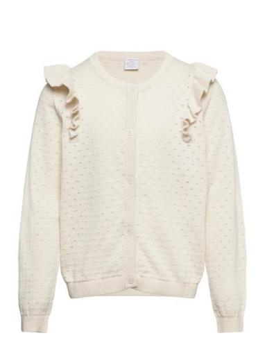 Cardigan Patternknit And Frill Tops Knitwear Cardigans Cream Lindex