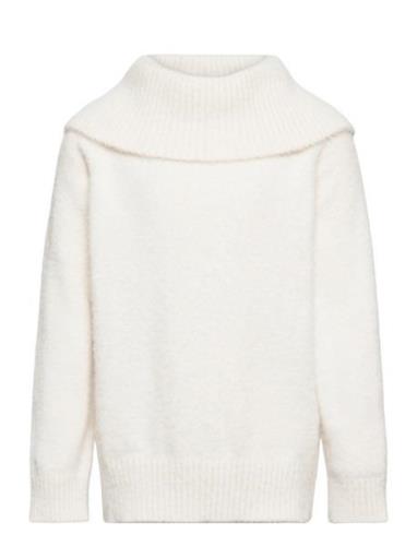 Knitted Sweater With Big Colla Tops Knitwear Pullovers White Lindex