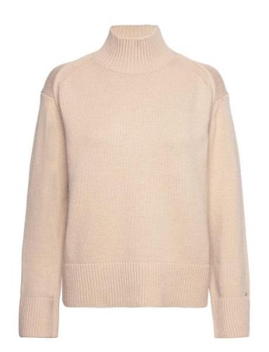 Wool Blend Mock-Nk Sweater Tops Knitwear Turtleneck Beige Tommy Hilfig...