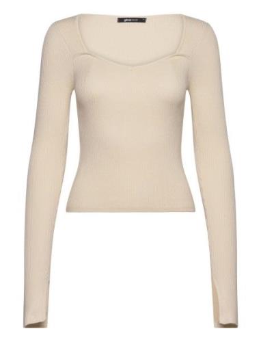 Rib Knitted Top Tops T-shirts & Tops Long-sleeved Beige Gina Tricot