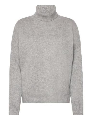 Chunky Roll Neck Sweater Tops Knitwear Turtleneck Grey Davida Cashmere