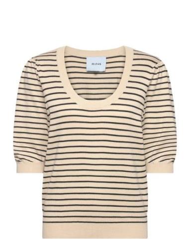 Mspam Striped Knit T-Shirt Tops Knitwear Jumpers Cream Minus