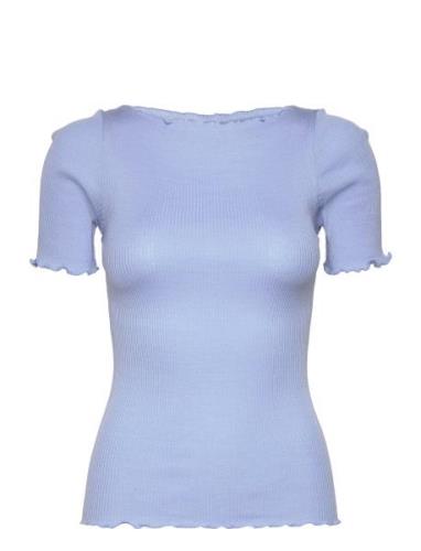 Silk Boat Neck T-Shirt Tops T-shirts & Tops Short-sleeved Blue Rosemun...