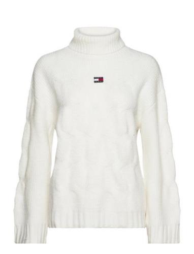 Tjw Badge Trtlnk Cable Sweater Tops Knitwear Turtleneck White Tommy Je...