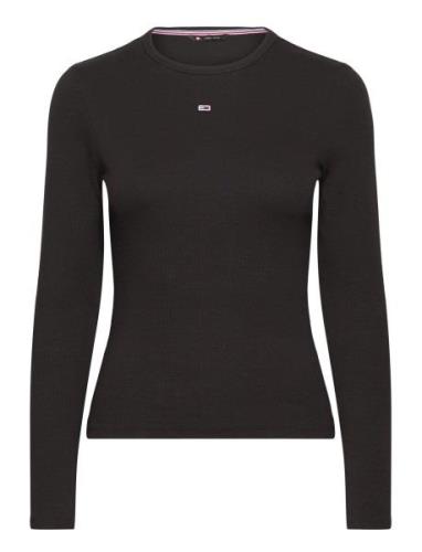 Tjw Slim Essential Rib Ls Tops T-shirts & Tops Long-sleeved Black Tomm...