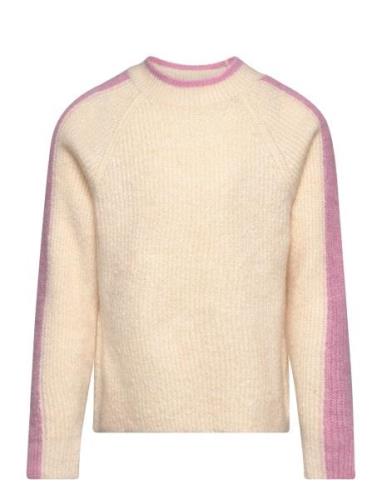 Kogsara L/S Panel O-Neck Knt Tops Knitwear Pullovers Beige Kids Only