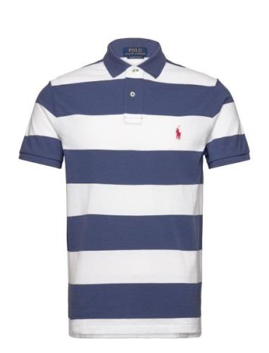 Custom Slim Fit Striped Mesh Polo Shirt Tops Polos Short-sleeved Navy ...