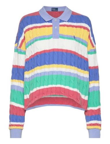 Striped Cable Long-Sleeve Polo Shirt Tops Knitwear Jumpers Multi/patte...