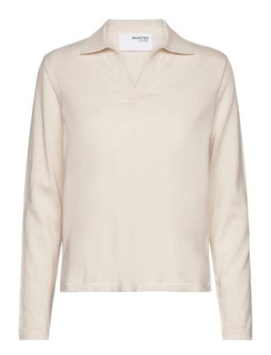 Slfberga Ls Knit Polo Neck Tops Knitwear Jumpers Cream Selected Femme
