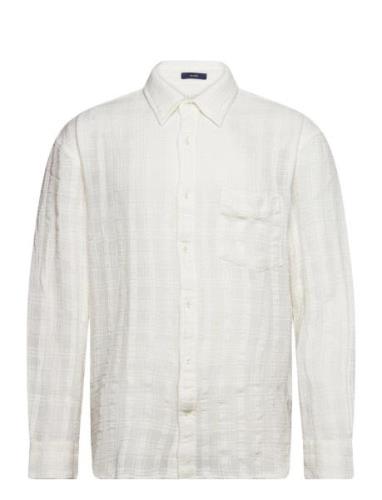 Rel Textured Check Shirt Tops Shirts Casual Cream GANT