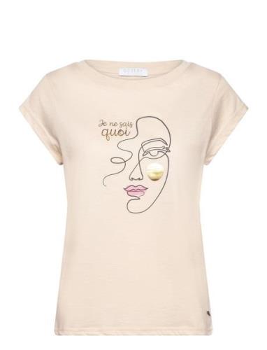 T-Shirt With Face Print - Cap Sleev Tops T-shirts & Tops Short-sleeved...