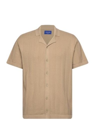 Jorvalencia Structure Knit Ss Polo Sn Tops Shirts Short-sleeved Beige ...
