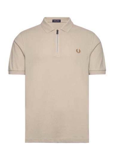 Sport1 Zip Neck Polo Tops Polos Short-sleeved Beige Fred Perry