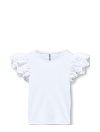 Kmgzenia S/L Detail Top Jrs Tops T-shirts Short-sleeved White Kids Onl...