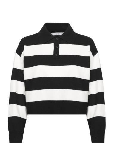 Striped Polo-Neck Sweater Tops Knitwear Jumpers Black Mango