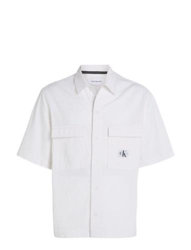 Seersucker Ss Shirt Tops Shirts Short-sleeved White Calvin Klein Jeans
