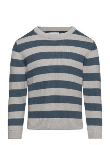 Striped Knit Sweater Tops Knitwear Pullovers Blue Mango