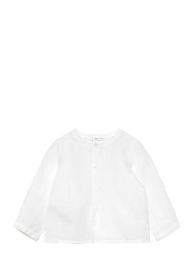 Button Linen Shirt Tops Shirts Long-sleeved Shirts White Mango