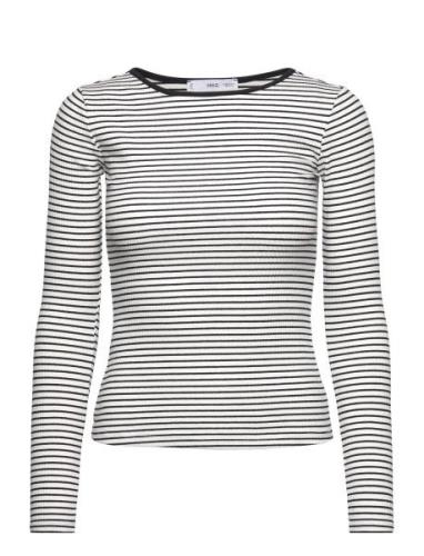 Striped Rib T-Shirt Tops T-shirts & Tops Long-sleeved Black Mango