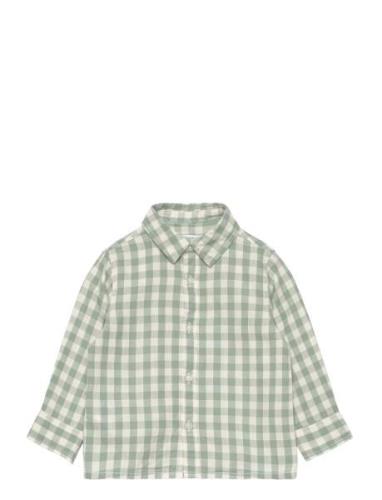 Gingham Check Cotton Shirt Tops Shirts Long-sleeved Shirts Green Mango