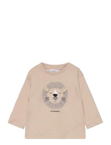 T-Shirt With Print Drawing Tops T-shirts Long-sleeved T-shirts Beige M...