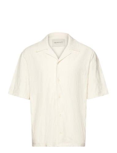 Terry Jacquard Shirt Tops Shirts Short-sleeved Cream GANT