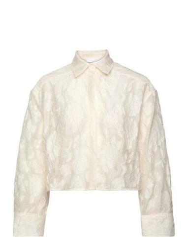 2Nd Idette - Sheer Texture Tops Shirts Long-sleeved Cream 2NDDAY