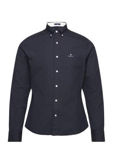 D1. Slim Micro Print Oxford Shirt Tops Shirts Casual Blue GANT