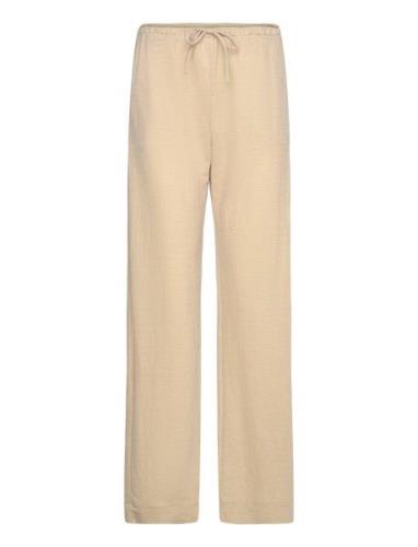 Wideleg Trousers With Elastic Waist Bottoms Trousers Wide Leg Beige Ma...