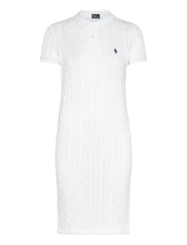 Cable-Knit Cotton Polo Dress Lyhyt Mekko White Polo Ralph Lauren
