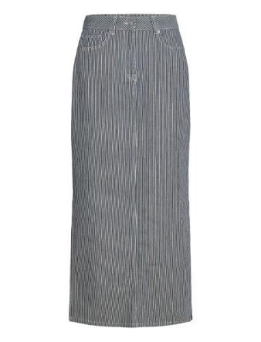 Slfmyra Hw Stripe Column Denim Skirt Pitkä Hame Blue Selected Femme