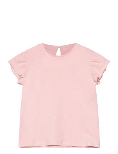 Frills Cotton T-Shirt Tops T-shirts Short-sleeved Pink Mango