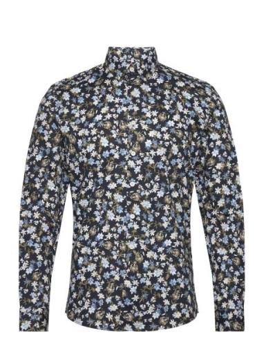Aop Floral Shirt L/S Tops Shirts Casual Blue Lindbergh