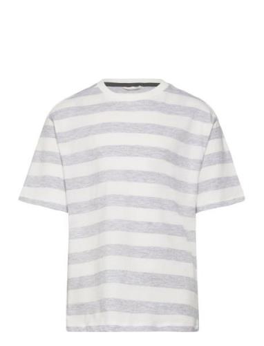 Printed Striped T-Shirt Tops T-shirts Short-sleeved Grey Mango