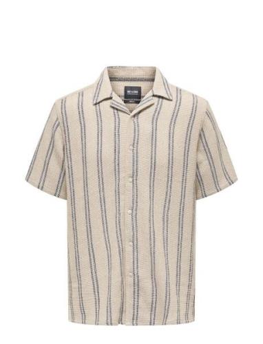 Onstrev Life Reg Struc Stripe Ss Shirt Tops Shirts Short-sleeved Beige...