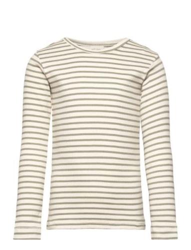 T-Shirt L/S Modal Striped Tops T-shirts Long-sleeved T-shirts Green Pe...