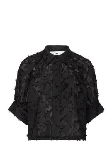 Marienne - Delicate Texture Tops Blouses Short-sleeved Black Day Birge...