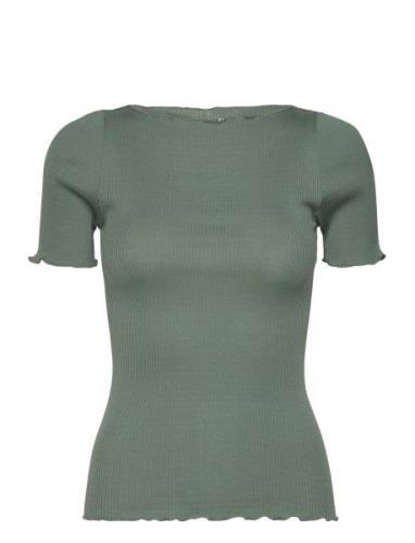 Silk Boat Neck T-Shirt Tops T-shirts & Tops Short-sleeved Green Rosemu...