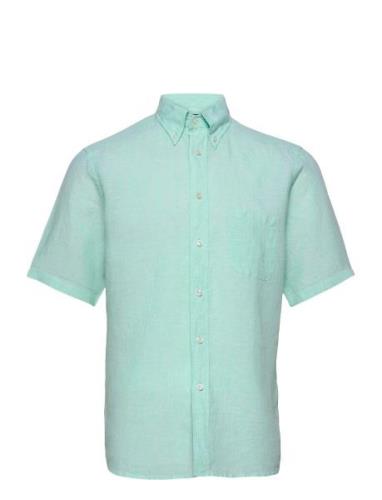 Slim Fit Casual Linen Shirt Tops Shirts Short-sleeved Green Eton